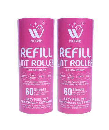 WBM Home Extra Sticky Lint Roller Refill Lint Remover for Pet Hair- 60 Sheets Per Refill 120 Sheets Total 2 Pack