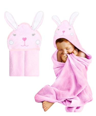 Mother's Choice Baby Towel With Hood - 100% Cotton Ultra Soft and Absorbent (75x75cm) Large Baby Bath Towel for Newborn and Infant Toddler Bath Towel for Boys and Girls 3D Bunny Hooded Baby Towel Pink Rabbit