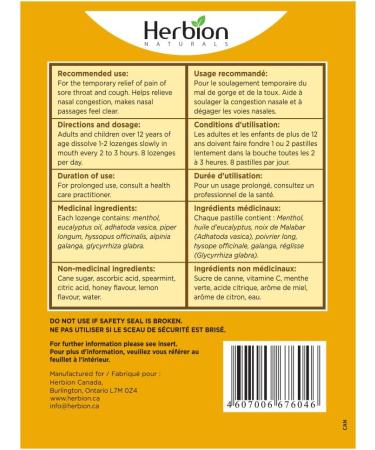 Herbion Naturals Cough Lozenges with Natural Honey Lemon Flavour 25 Lozenges - Relieves Cough Clears Nasal Congestion Soothes Sore Throat For Adults and Children 12 years and above (Pack of 5 125 Lozenges) - Buy Online on SooperMarket.com