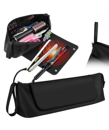 Hair Tools Travel Bag with Heat Resistant Mat 2-in-1 Heat Resistant Hair Travel Bag for Flat Irons Straighteners Curling Iron Haircare Accessories Hair Tool Organizer Travel Essentials Black