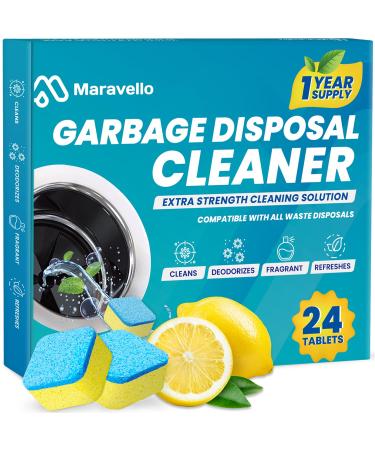 Garbage Disposal Cleaner and Deodorizer 24 Tablets: Maravello Sink Foaming Garbage Disposer Freshener - Kitchen Drain Cleaning Pods with Lemon Fresh Formula - 1 Year Supply