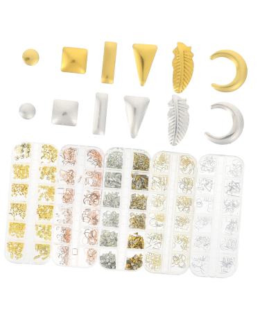 WOFASHPURET 5 Boxes Metal Nail Decoration Nail Art Supplies Nail Art Decor Nail Craft Decors Nail Charm Glue Rhinestone for Nails Nail Art Studs Diy Nail Charms Nails Gems Suite Hollow Out