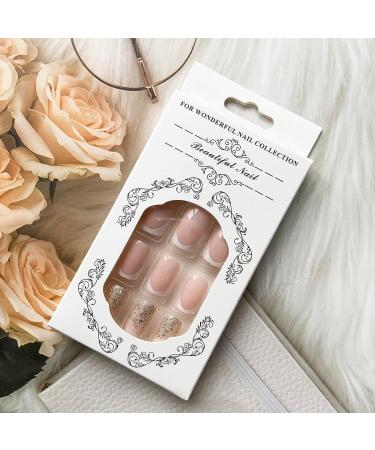 Glitter Acrylic French Tip Press On Nails - Square False Nails with Cute Designs - Medium White Full Cover Stick On Nails for Women - Manicure Decoration - Style 6 - Buy Online on SooperMarket.com