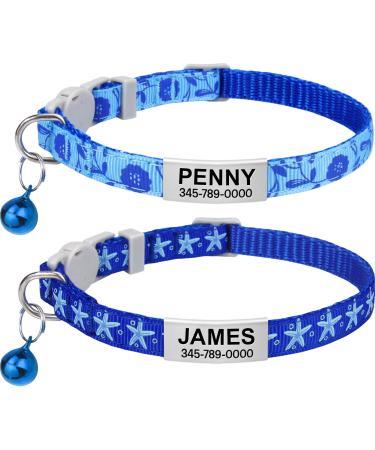 Tagme Personalized cat neck band cat collar safety closure with name and telephone number 2-piece adjustable collar cat cats blue 18-28 cm (2 pack) blue