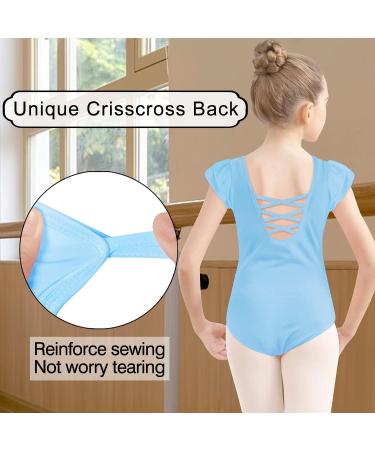 MOLLDAN Girls Dance Ballet Leotard | Short Sleeve | Criss Cross Straps | Ruffle Sleeve | Light Blue | Size 6-8 Years - Buy Online on SooperMarket.com