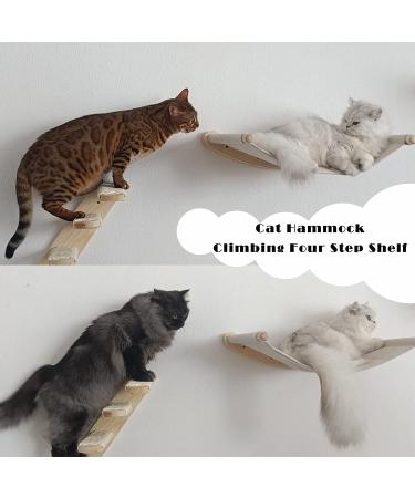 Wall Mounted Cat Hammock & Climbing Shelf with Sisal Scratching - 4 Step Stairway for Sleeping, Playing & Lounging - Cat Furniture - Buy Online on SooperMarket.com