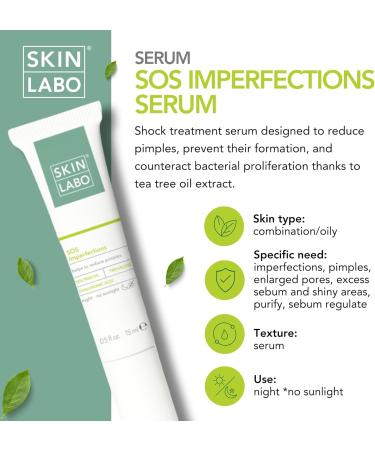 SKIN LABO SkinLabo SOS Blemishes Serum Eliminates and Reduces Pimples Makes Skin Uniform Calming Redness and Swelling with Tea Tree Oil and Trehalose - 15ml - Buy Online on SooperMarket.com