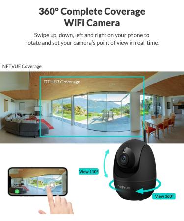 NETVUE 1080P FHD WiFi Pet Camera | Indoor Security Camera with 2-Way Audio, Night Vision, AI Human Detection | Cloud Storage/TF Card | Black - Buy Online on SooperMarket.com