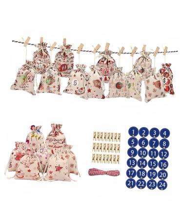 PLAFOPE 1 Set Countdown Christmas Bag Christmas Decoration Bags Advent Calendar Bag Linen Blue 10x14x0.5cm Blue
