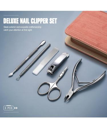 FERYES 6 PCS Manicure Nail Care Kit - Cuticle Removal Tools and Nail Clipper Set in Leather Case - Nail Cutter, Cuticle Nipper, Pusher, Scissors, Glass File - Buy Online on SooperMarket.com