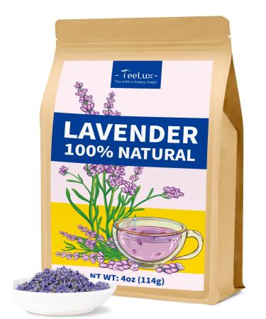 TeeLux Dried Lavender Flowers Tea Edible Caffeine Free Herbal Tea 114g Natural Fragrant Lavender Buds Use for Drinking Cooking Baking Essential Oil Lavender Bags or Satchets Lavender 114g (Pack of 1)