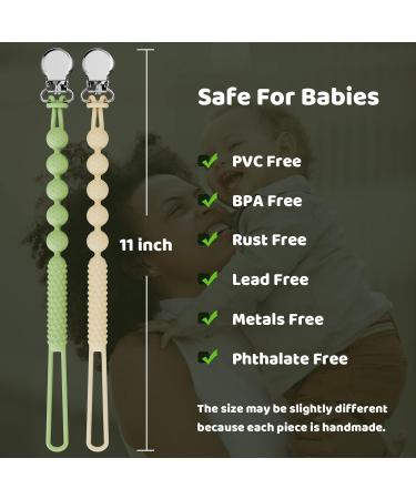 Silicone Pacifier Clip with Teether Stick 2-Pack for Babies - Avocado/Buttercream - Buy Online on SooperMarket.com
