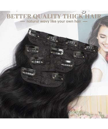 KooKaStyle Long Wavy Clip-In Synthetic Hair Extensions 20 Inch Black - 4PCS Thick Double Weft Hairpieces for Women - Buy Online on SooperMarket.com