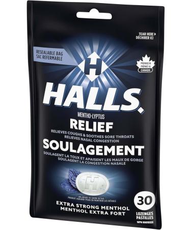 HALLS Extra Strong Cough Drops Throat Lozenges Sore Throat Relief Mentho-Lyptus 30 Lozenges Extra Strong 30 Count (Pack of 1) - Buy Online on SooperMarket.com