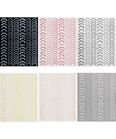 Dornail 6 Sheet Metallic Nail Stickers - Self-Adhesive Gold, Silver, Rose Gold Curve Stripes for Nail Designs and Art Decorations - Buy Online on SooperMarket.com