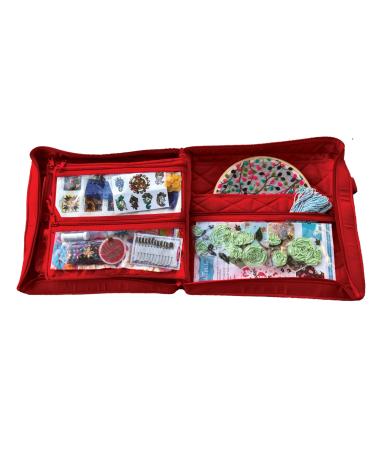 Yazzii Supreme Craft Organizer - Portable Storage & Tote Bag - Multipurpose Storage Organizer for Quilting  Patchwork  Embroidery  Needlework  Papercraft & Beading Red