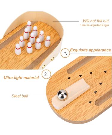 Mini Bowling Game Set - Tabletop Wooden Bowling Toy with 10 Pins and Metal Ball - Fun Home Bowling Alley for Adults & Kids - Buy Online on SooperMarket.com