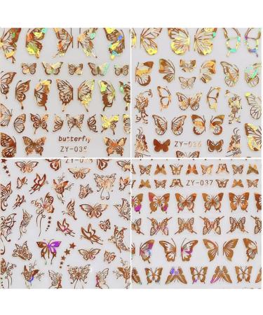 8 Sheets Gold Butterfly Nail Art Stickers | 3D Luxury Decals for Designer Nails - Women's DIY Nail Decoration Supplies - Buy Online on SooperMarket.com