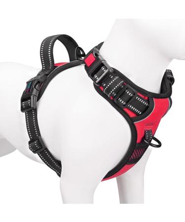 PHOEPET Reflective Dog Harness Large Breed Adjustable No Pull Vest with with Handle 2 Metal Rings 3 Buckles Easy to Put on & Take Off (M Red) Medium Red