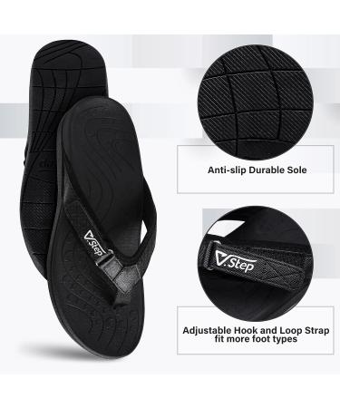 V.Step Adjustable Orthopedic Flip Flops with Arch Support | Plantar Fasciitis Sandals - Black M10/W11 - Buy Online on SooperMarket.com