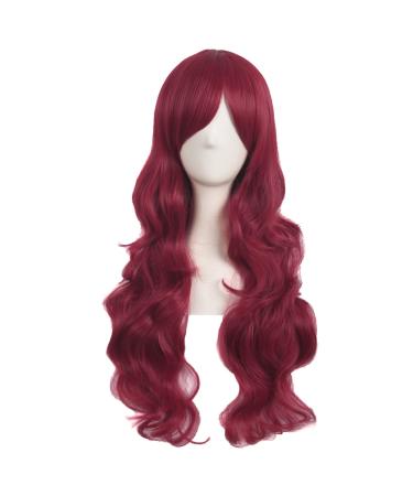 MapofBeauty 28 Inch/70cm Charming Women Side Bangs Long Curly Full Hair Synthetic Wig (Red)