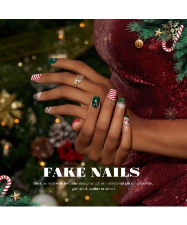 Vatocu Christmas False Nails - Short Red Press On Nails with Snowflakes, Elk, Snowman Designs (24pcs) for Women and Girls - Buy Online on SooperMarket.com