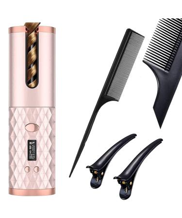 Portable Automatic Hair Curler | Wireless Ceramic Curling Iron | Cordless Self Curling Wand Adjustable Temperature Anti-Tangle Fast USB Recharge Travel Friendly