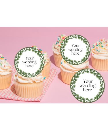 20 x EDIBLE PERSONALISED leafy cupcake toppers wafer/icing uncut Birthday/Hen Party/Retirement/Birthday/Baby Shower (icing paper)