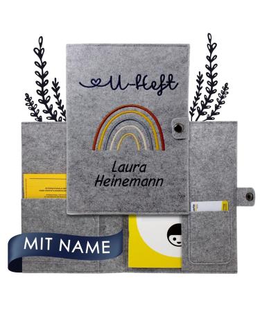 Cozy Racoon U-magic and vaccination passport cover made of felt with personalization/name |3- Part Set |High quality cover for examination book vaccination pass and insurance card of your child |Rainbow natural U-magic case with name rainbow natural