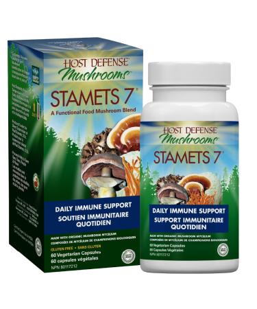 Host Defense Stamets 7 Mushroom Capsules Daily Immune Support & Energy with Organic Mycelium Blend Immune Support Blend with Lion's Mane Chaga Cordyceps Reishi Maitake Mushroom Turkey Tail Mushrooms Supplement Certified Organic Vegetarian Capsules Stamets
