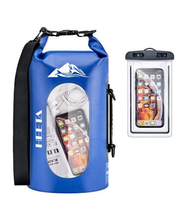 HEETA Visible Waterproof Dry Bag for Women Men 5L/ 10L/ 20L/ 30L Roll Top Lightweight Dry Storage Bag Backpack with Phone Case for Travel Swimming Boating Kayaking Camping and Beach Blue 5L