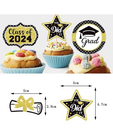 2024 Graduation Cupcake Toppers - 12Pcs Glitter Black Gold Class of 2024 Congrats Grad 2024 Cap Diploma Cupcake Picks Graduation Cake Decorations for 2024 Graduation Party Supplies - Buy Online on SooperMarket.com