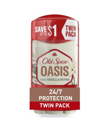 Old Spice Antiperspirant and Deodorant for Men 24/7 Sweat and Odor Protection Invisible Solid Oasis with Vanilla Scent 2.6 oz (Pack of 2)