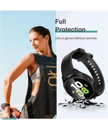 Tensea 4+4 Pack Galaxy Watch 5 & 4 Screen Protector and Case Set 44mm - Anti-Fog Tempered Glass Film with Hard PC Bumper Cover - Clear/Black/Silver/Blue - Buy Online on SooperMarket.com