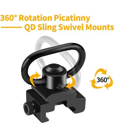 LONSEL 360 Rotation Picatinny Sling Swivel Mounts 2 Pack - Black | 1.25 Push Button QD | 2 Point & Traditional Sling Rail Mount - Buy Online on SooperMarket.com