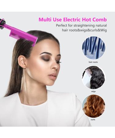 DAN Technology Mini Hot Comb | Dual Voltage Hair Straightener with Fast Heating | Ceramic Electric Straightening Comb for Black Hair | Rose Red - Buy Online on SooperMarket.com