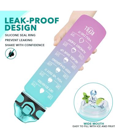 Enerbone 32 oz Motivational Water Bottle with Times & Straw - Leakproof, BPA-Free - Green-Purple - Buy Online on SooperMarket.com