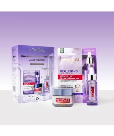 L'Or al Paris Hyaluronic Discovery Set Gift Set - Revitalift Filler 1.5% Hyaluronic Acid Serum Day cream and Replumping Tissue Mask - Buy Online on SooperMarket.com