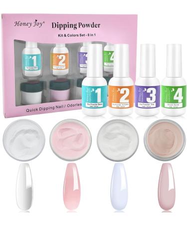 8 in 1 Dip Powder Starter Kit - Clear Pink French White Nude Colors - Daily Makeup Fine Dipping Powder Set with Liquid, Brush Cleaner, Base, Top & Activator - 18g - Buy Online on SooperMarket.com