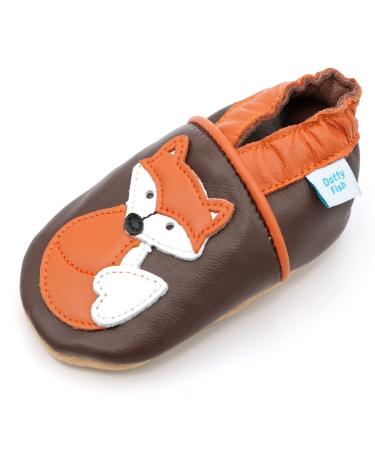 Dotty Fish Soft Leather Baby Shoes for Boys. Toddler Shoes. Non Slip. Animal Designs for Boys and Girls. 0-6 Months - 4-5 Years 3-4 Years Brown and Orange Fox