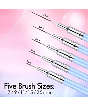 Eptbsdu 5PC Nail Art Liner Brushes Set - Metal Handle Long Lines Brush for UV Gel Polish Painting - Pink - Buy Online on SooperMarket.com