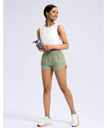 YYV Women's Running Shorts with Zipper Pockets - Quick-Dry Athletic Gym Shorts - Grey Sage, Medium - Buy Online on SooperMarket.com