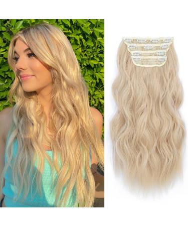 Hair Extensions Clip in 4pcs Bleach blonde Hair Extension Long Wavy Full Head Clip in Hair Extension Synthetic Fiber Hair Pieces for Women