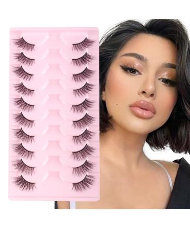 Glowingwin Half Lashes Cat Eye Lashes Natural Look Soft Corner Lashes 10 Pairs Strip Lashes Wispy 3/4 Lashes Handmade False Lashes Faux Mink Lashes Reusable Fluffy Fake Eyelashes Half Lashes-B