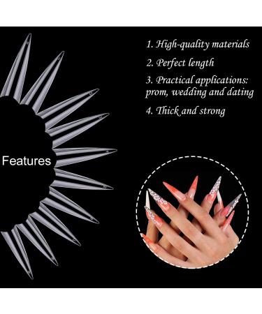 Noverlife 1200PCS C Curved Long Stiletto French False Nail Tips | 10 Sizes Half Cover Acrylic Claw Nails | Nail Art Fingernail Tips for Salon DIY | Clear & Natural - Buy Online on SooperMarket.com