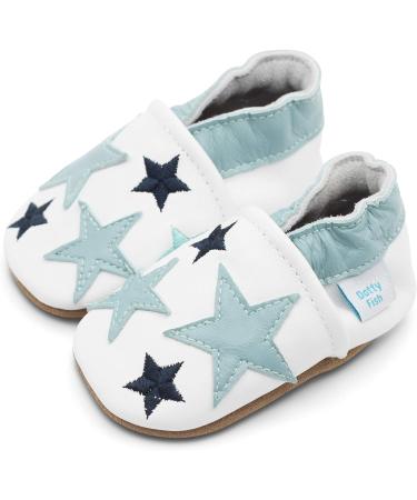Dotty Fish Soft Leather Baby Shoes | Boys' Toddler Shoes with Non-Slip Suede Soles | Blue Stars Design | 0-6 Months - 4-5 Years - Buy Online on SooperMarket.com