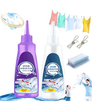 LONGLUAN Active Enzyme Clothing Stain Remover Active Enzyme Laundry Cleaning Stain Remover Clothes Stain Remover Garment Stubborn Stain Cleaner for Removing Stains (2Pcs-C)