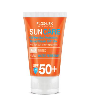 FLOSLEK Oil-Free Sun Protection Tinted Cream SPF 50 + | 50 ml | Masks Skin Imperfections: Stains Discoloration Redness | Water Resistant | Intended for People of All Ages with Mixed and Oily Skin