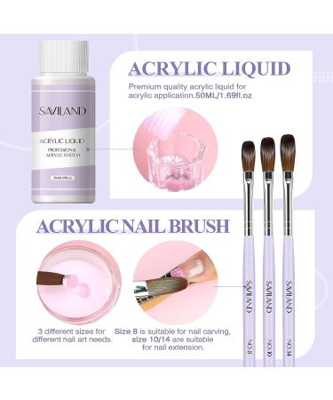 Saviland Acrylic Nail Kit for Beginners - 15g Clear/White/Pink Powder and Liquid Set with Nail Brush, Forms, and Dappen Dish - Easy to Use Starter Kit for Home DIY - Buy Online on SooperMarket.com