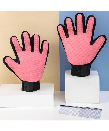 Timjjg Pink Hair Removal Gloves & Stainless Steel Nursing Comb for Cats & Dogs | Pet Massage & Litter Cleanup - Buy Online on SooperMarket.com